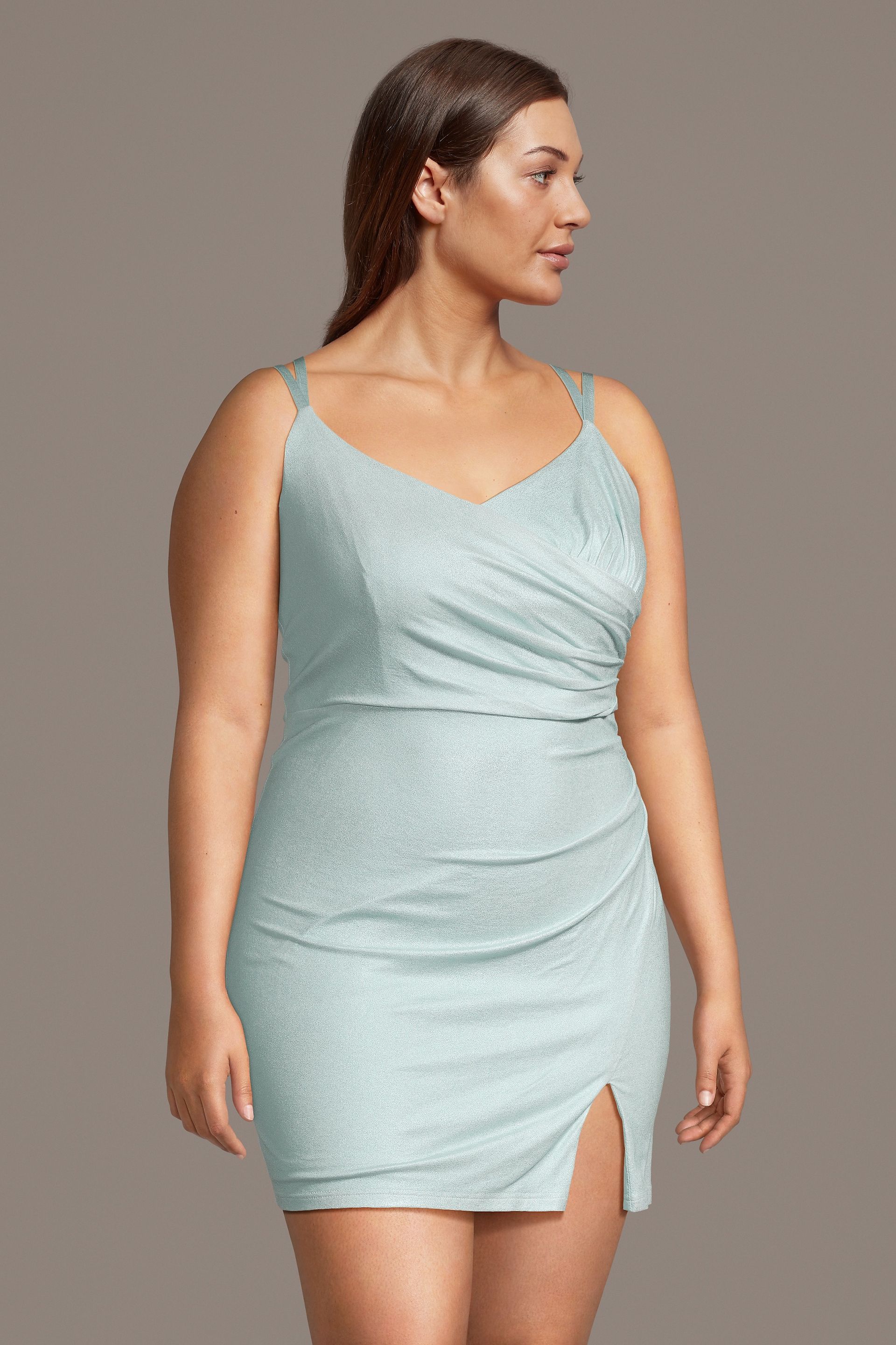 Picture of Iridescent Double Strap Draped Mini Dress